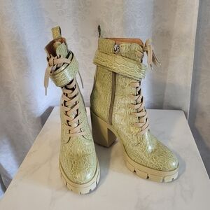 Schutz Women Roslyn Buckle Leather Boots, Size 8, Color Beige, Crocodile Retro